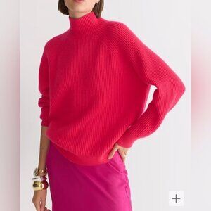J. Crew Ribbed Cashmere Turtleneck Sweater, Neon Berry (M)